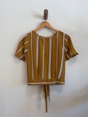 Daytrip Mustard & White Striped Tie-Back Crop Top